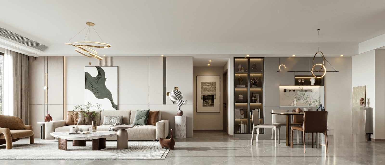 现代客餐厅_客厅_su模型9456546-极光素材网