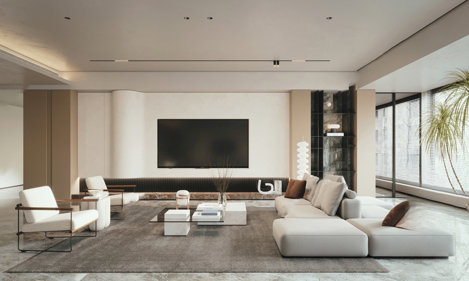 现代极简客厅SU模型-3-极光素材网