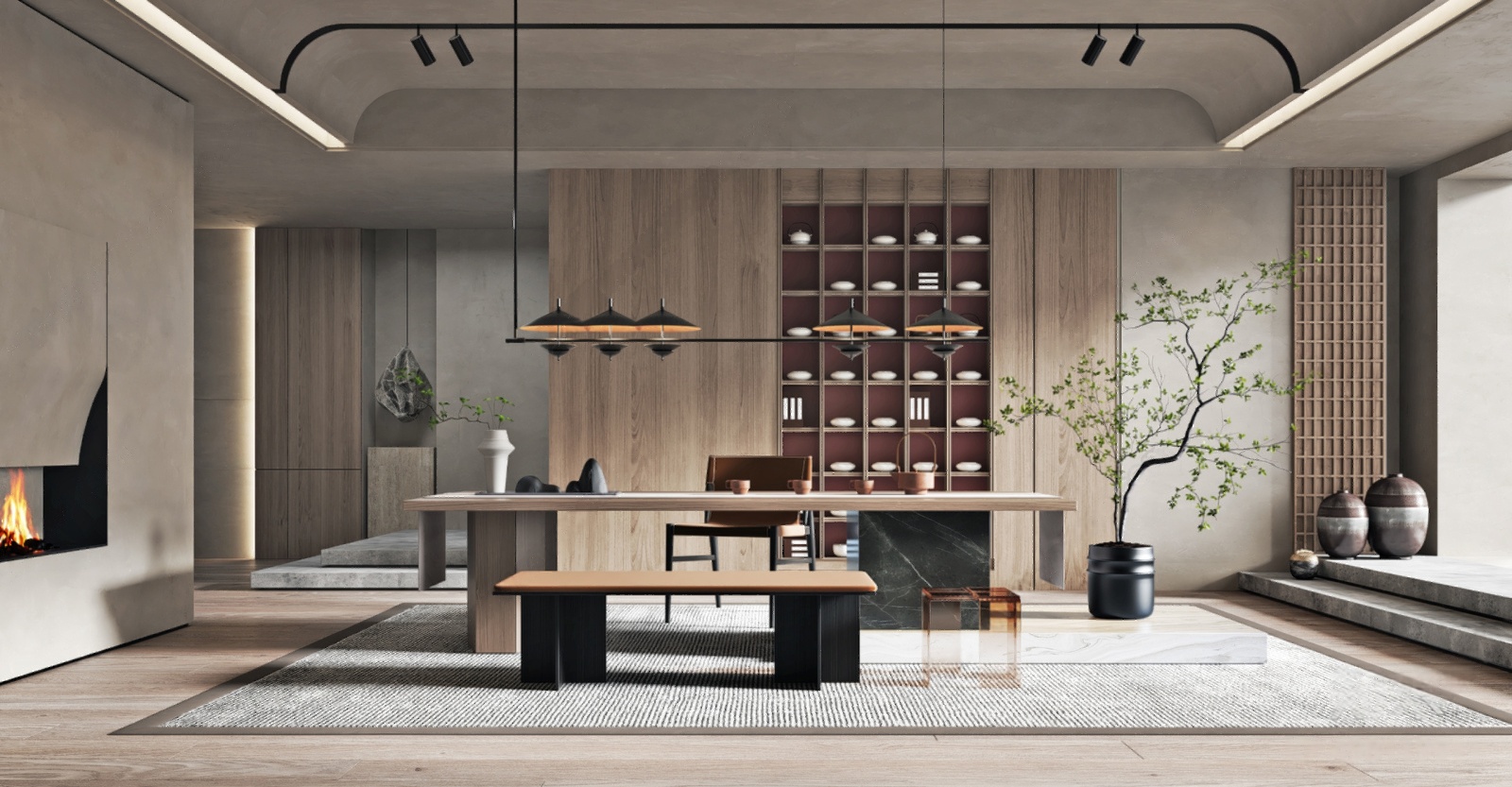 su模型新中式家居茶室001-极光素材网