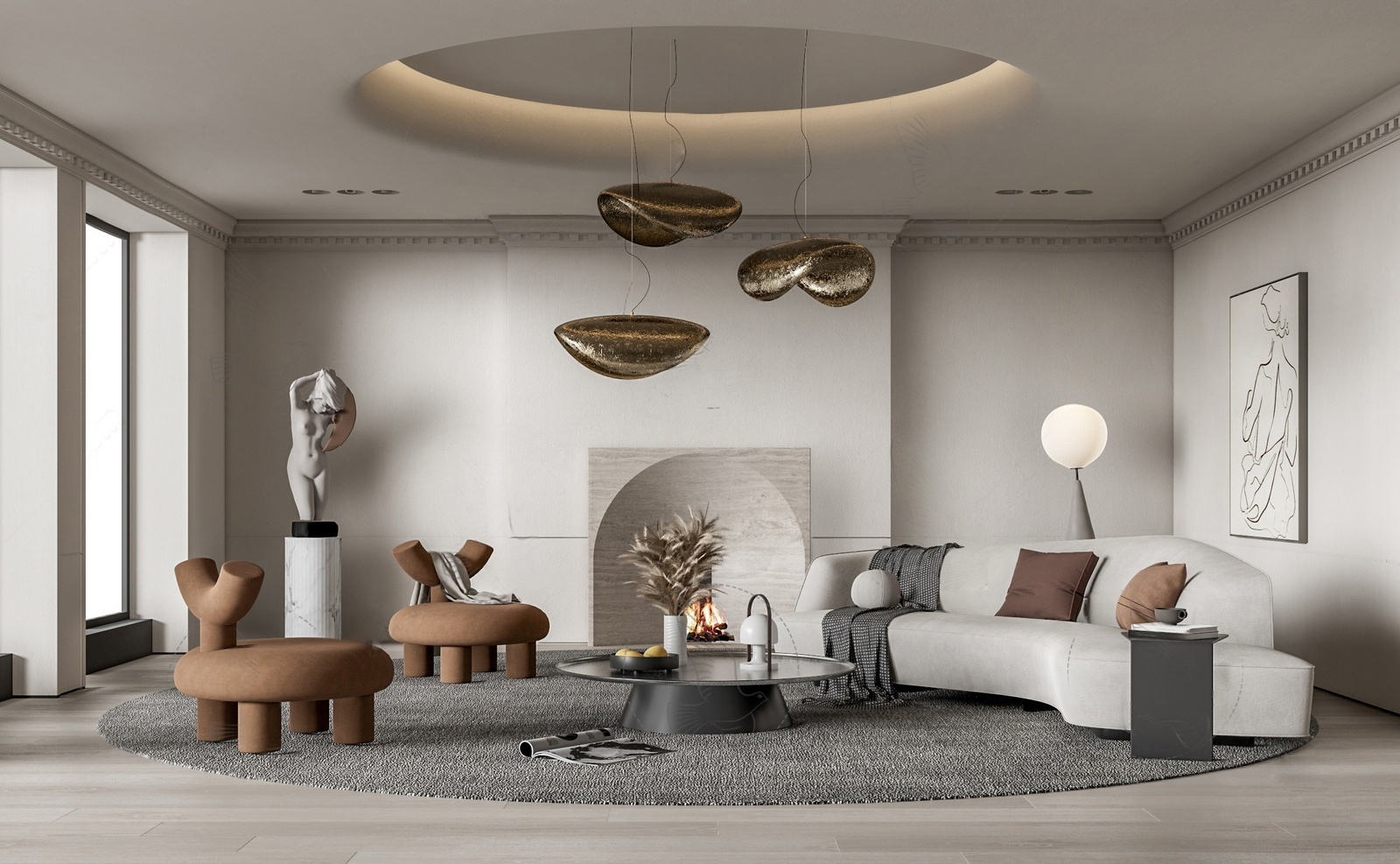 su模型客厅沙发背景-极光素材网